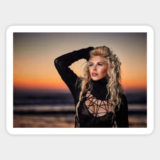 Beautiful woman on the beach at sunrise Sticker